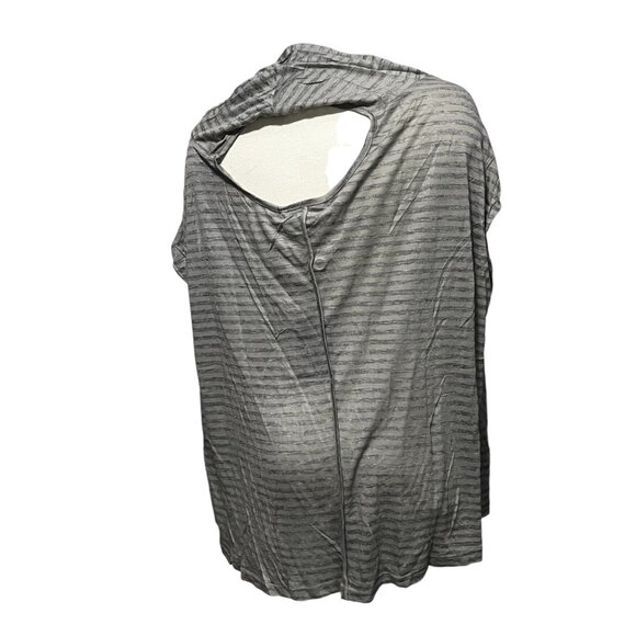 Uniq Open Back Soft Contrast Stripe Blouse w/ Pockets Sz Small Womens Grey Short - Picture 1 of 7